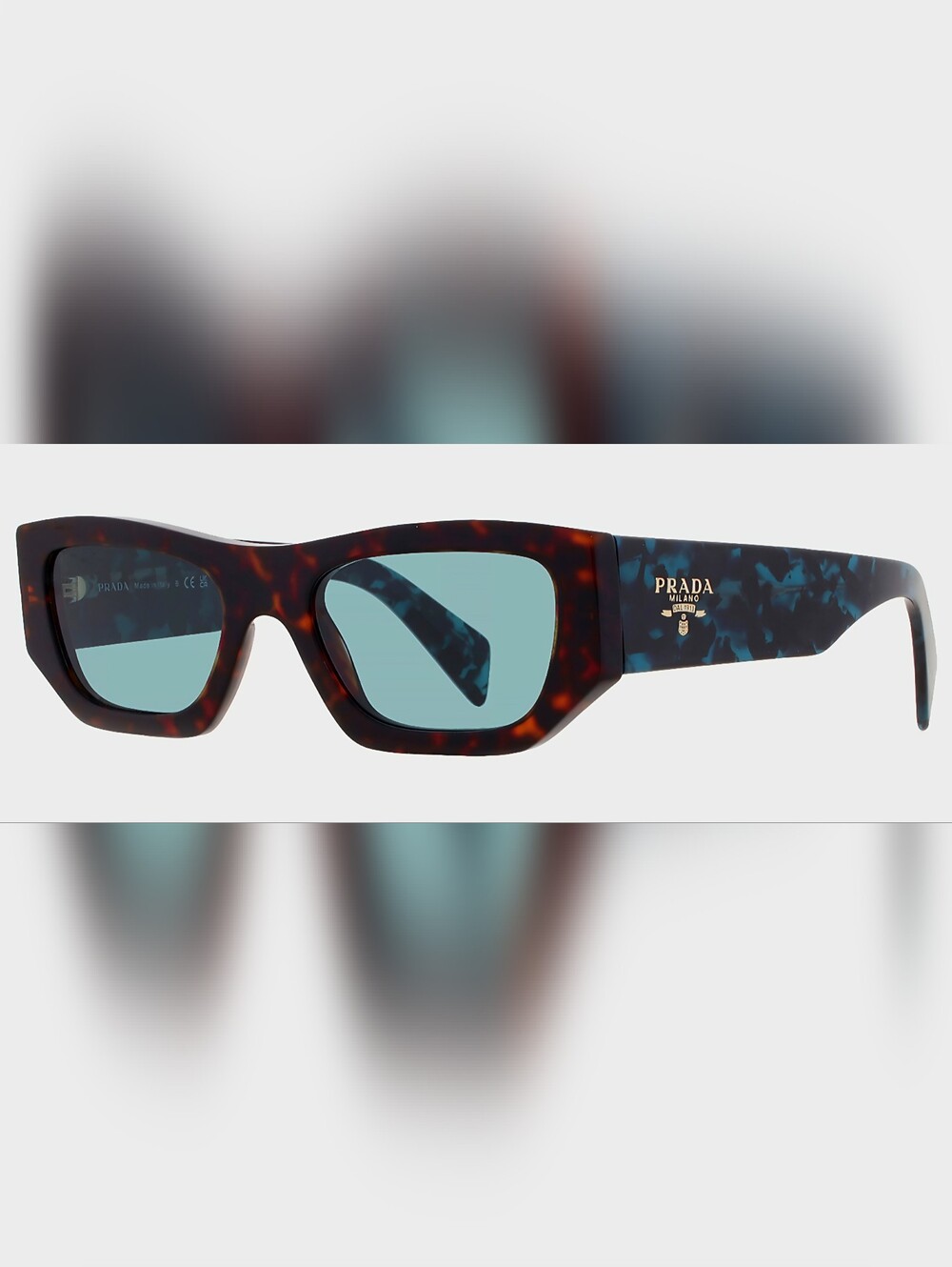 Prada Petrol Green Rectangular Men's Sunglasses
